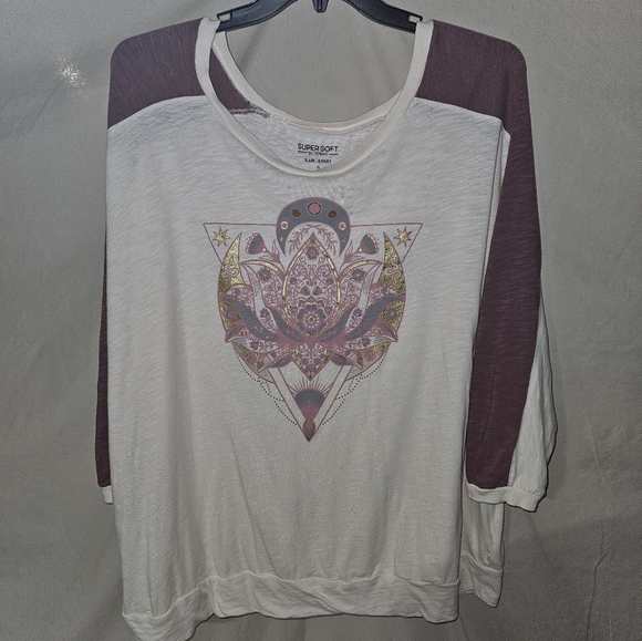 Women's Cream and Purple Graphic Top - Picture 1 of 2
